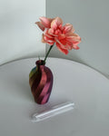 Kleine Tischvase Blau-Lila-Rot-Gold mit rosa Blüte und mitgeliefertem Reagenzglas