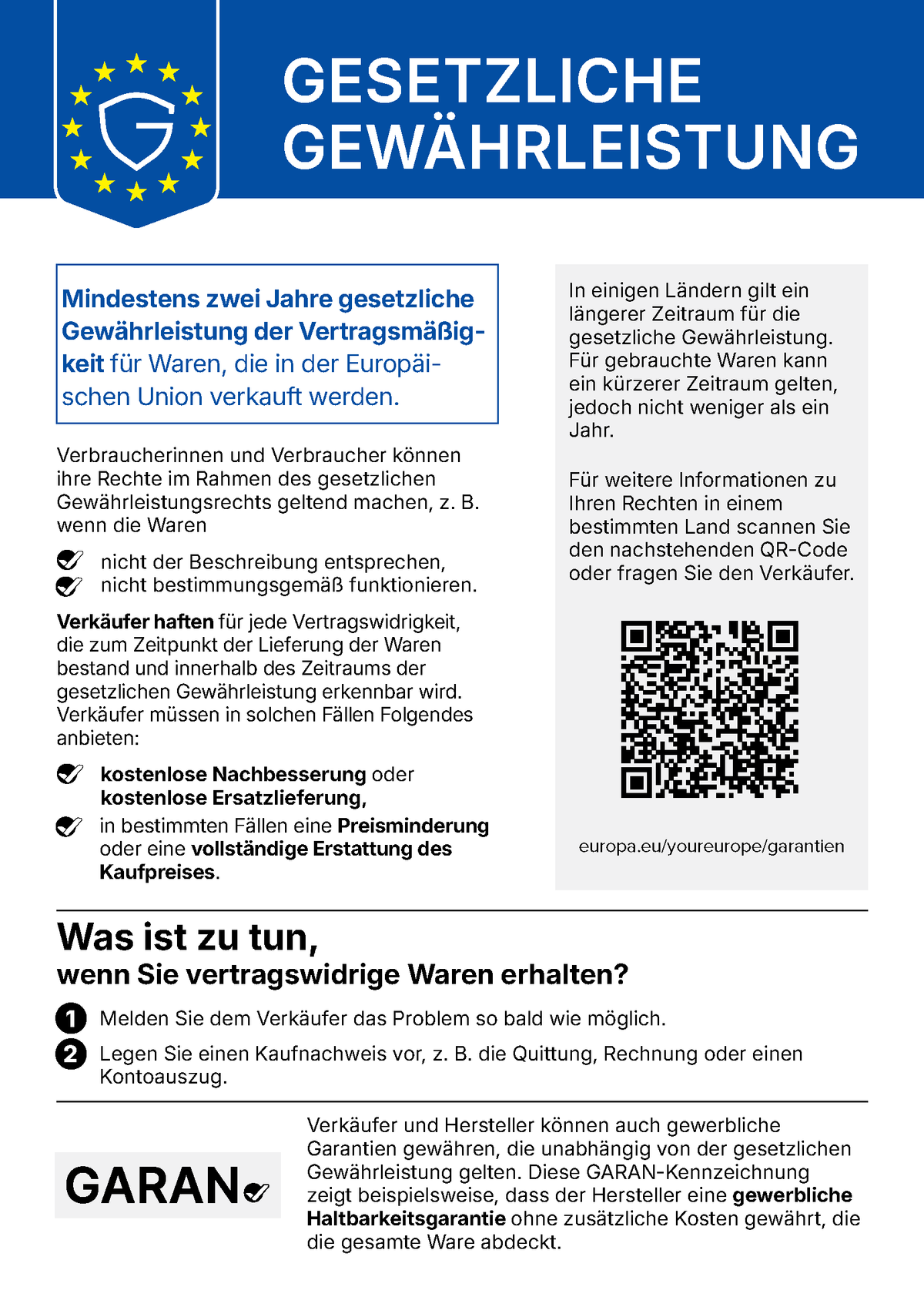 Gesetzliche Gewaehrleistung - EU-Hinweis