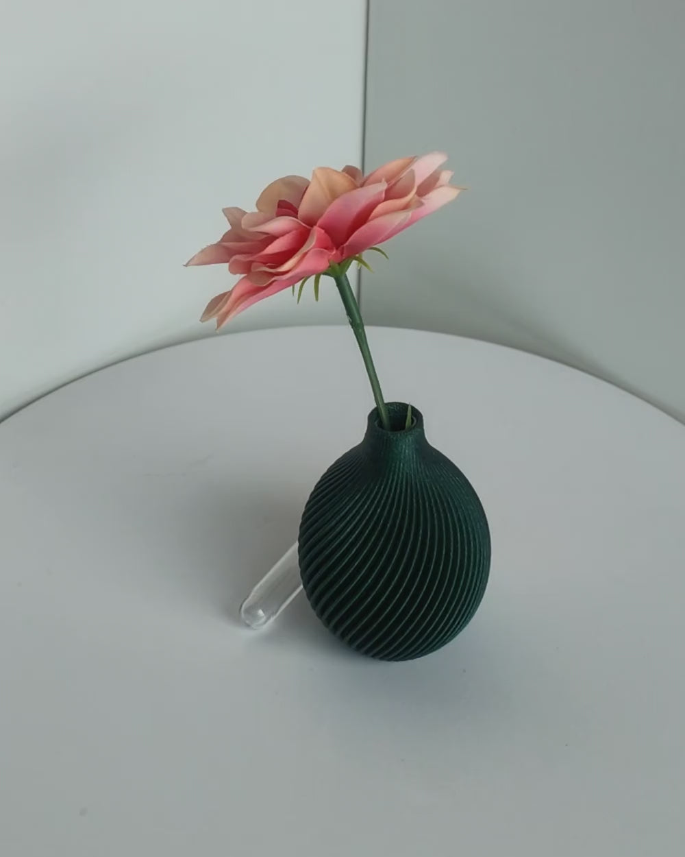 Kugel Buddy Vase Galaxy dreht sich – runde gerippte Kugelform mit rosa Blüte